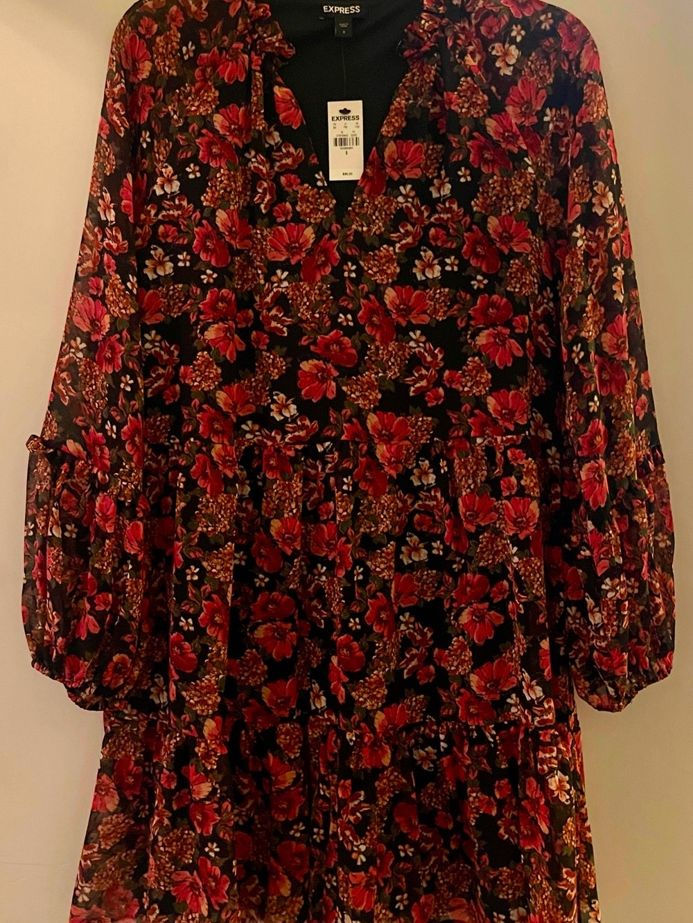 Express Black Dress with Pink and Rust Floral Print